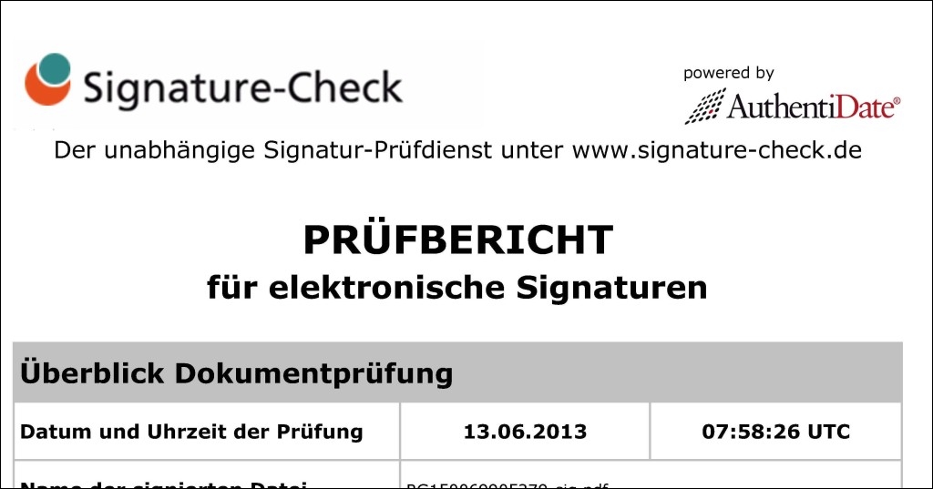 Signature-Check Prüfbericht für elektronische Signaturen