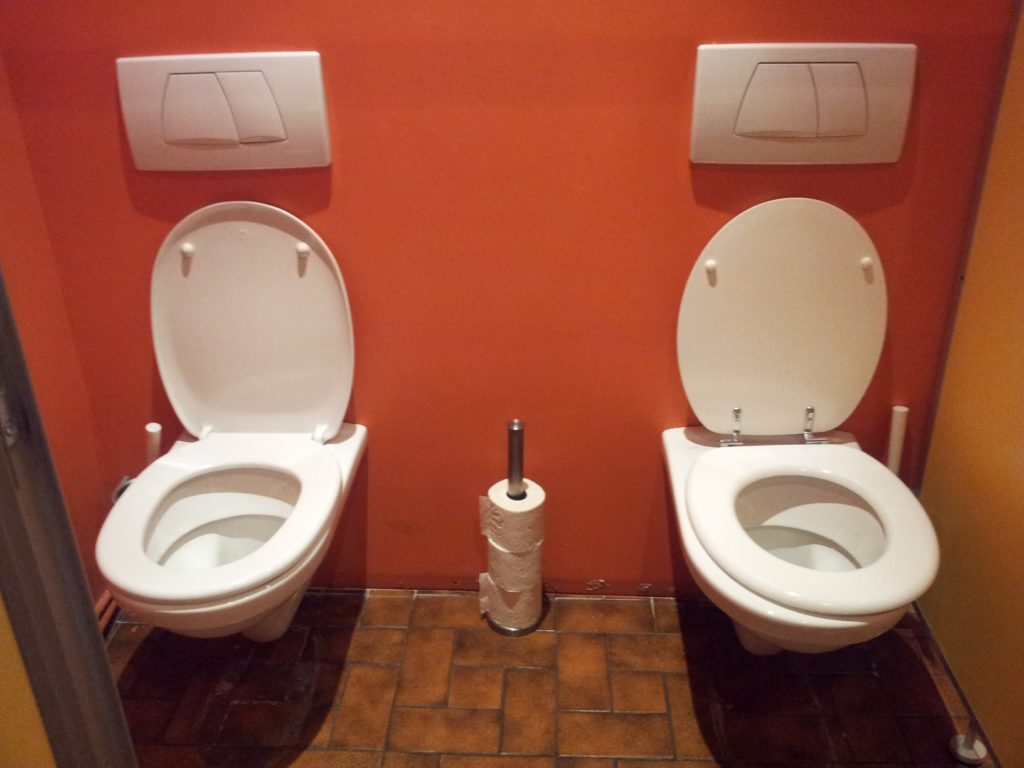 2 Klosetts in einem Raum