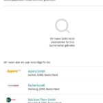 Leere Seite beschriftet mit "Keine Unternehmen gefunden"