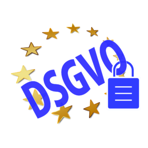 Schriftzug DSGVO mit goldenen Europasternchen und Vorhängeschloss