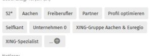 Beispiel für Tags: Freiberufler, XING-Gruppe, Unternehmen 0, XING-Experte usw.